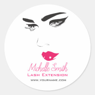 Bold Minimalist Pink Black Modern Makeup Artist Classic Round Sticker