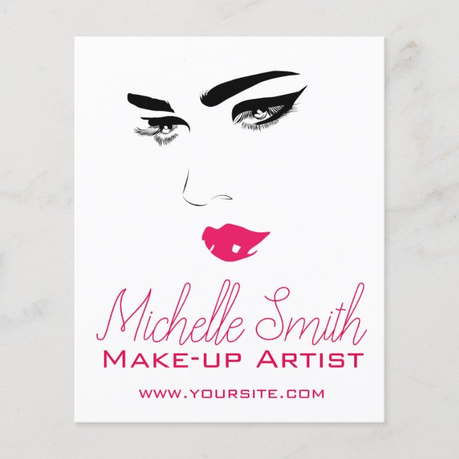 Bold Minimalist Pink Black Modern Makeup Artist  Flyer (Front)