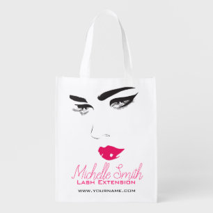 Bold Minimalist Pink Black Modern Makeup Artist Grocery Bag