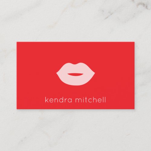 Bold Minimalist Pink Lips Logo Makeup Artist Red Business Card