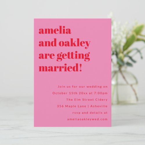 Bold Minimalist Pink Red Retro Wedding Website