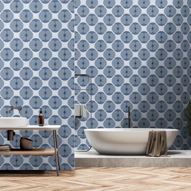 Bold Minimalist Poppy Textured Floral Blue Wallpaper (Bathroom)