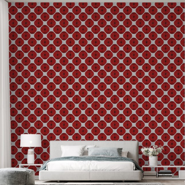 Bold Minimalist Poppy Textured Floral Red Wallpaper (Bedroom)