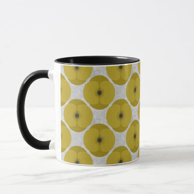 Bold Minimalist Poppy Textured Floral Yellow Mug (Left)