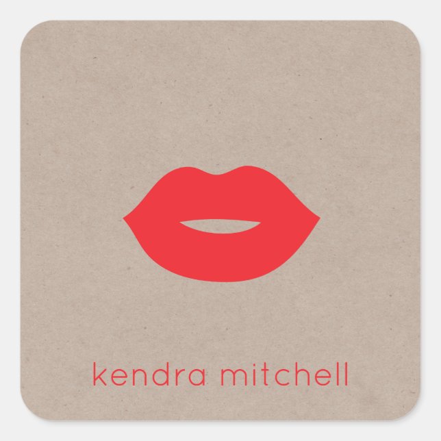 Bold Minimalist Red Lips Logo Makeup Artist Kraft Square Sticker (Front)