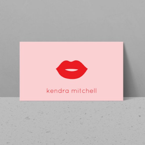 Bold Minimalist Red Lips Logo Makeup Artist Pink Business Card