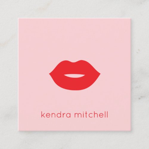 Bold Minimalist Red Lips Logo Makeup Artist Pink Square Business Card