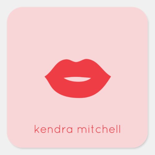 Bold Minimalist Red Lips Logo Makeup Artist Pink Square Sticker