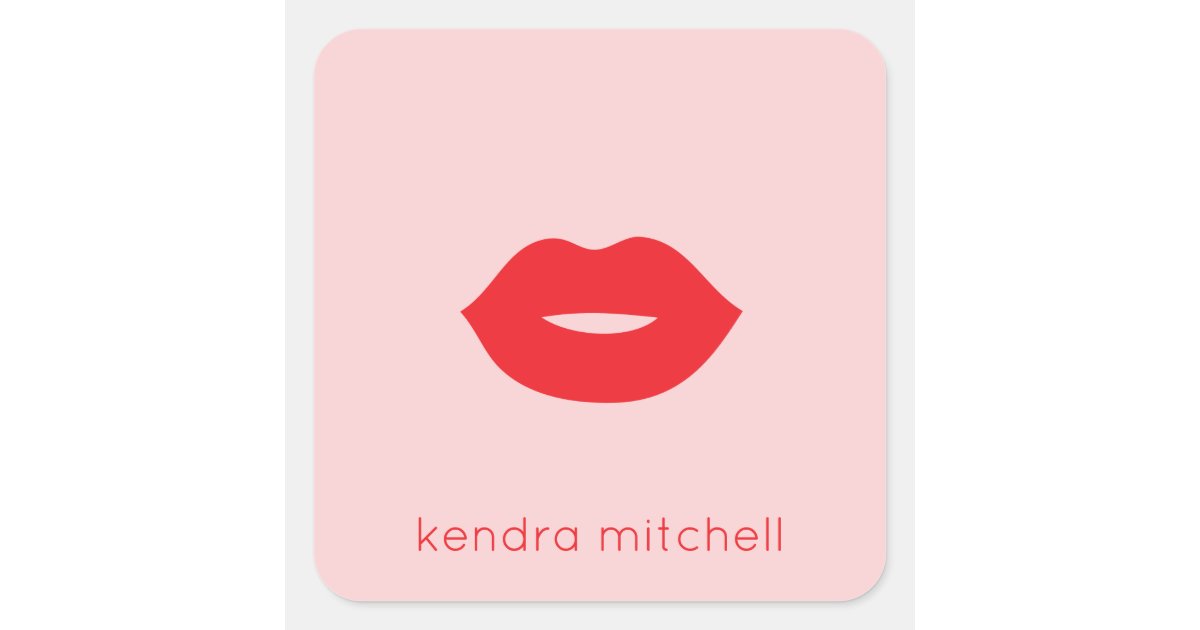 Bold Minimalist Red Lips Logo Makeup Artist Pink Square Sticker Zazzle Com