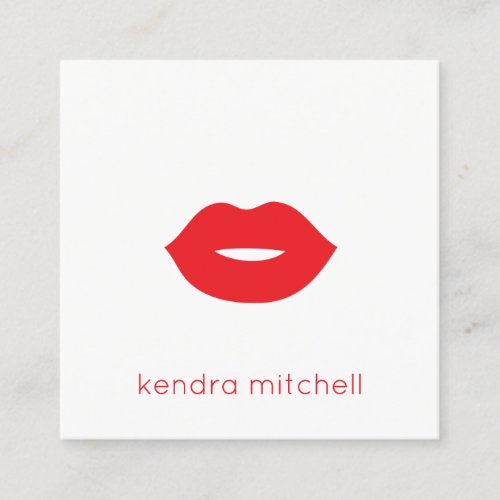 Bold Minimalist Red Lips Logo Makeup Artist White Square Business Card