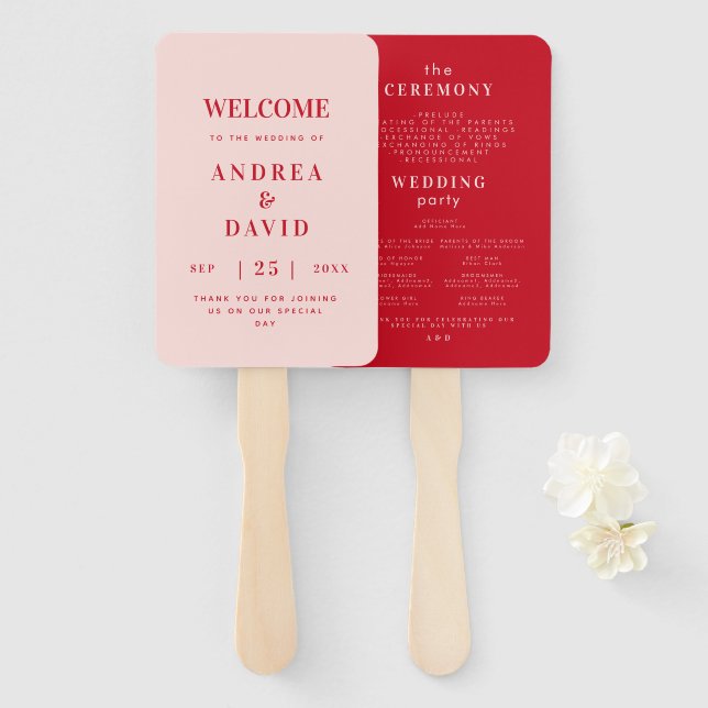Bold Minimalist Retro Typography Wedding Program   Hand Fan (Front and Back)