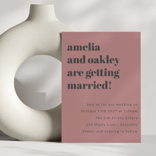 Bold Minimalist Rose Gray Retro Simple Wedding Invitation