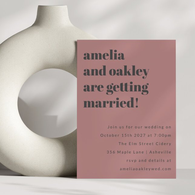 Bold Minimalist Rose Gray Retro Wedding Website Invitation (Creator Uploaded)