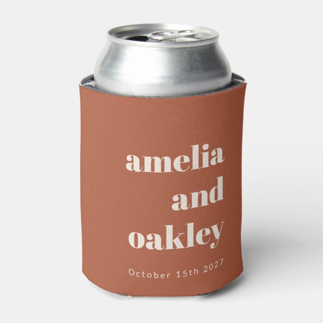 Bold Minimalist Rust Fall Retro Custom Wedding Can Cooler (Can Front)