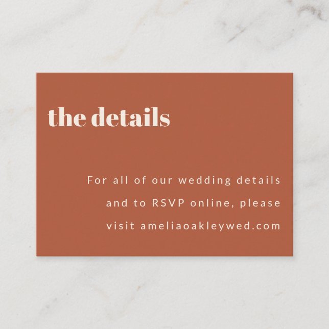 Bold Minimalist Rust Fall Retro Custom Wedding Enclosure Card (Front)