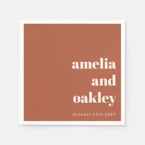 Bold Minimalist Rust Fall Retro Custom Wedding Napkins