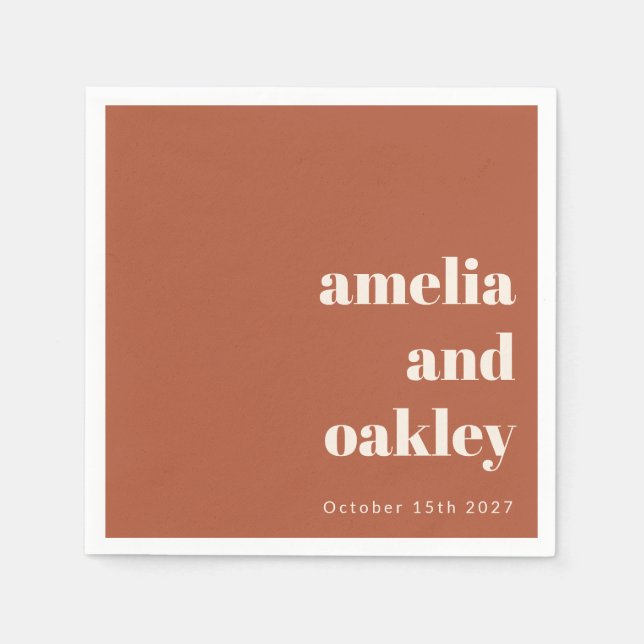 Bold Minimalist Rust Fall Retro Custom Wedding Napkins (Front)