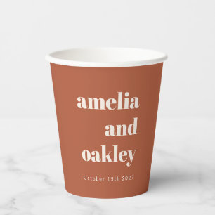 Bold Minimalist Rust Fall Retro Custom Wedding Paper Cups