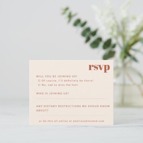 Bold Minimalist Rust Fall Retro Custom Wedding RSVP Card