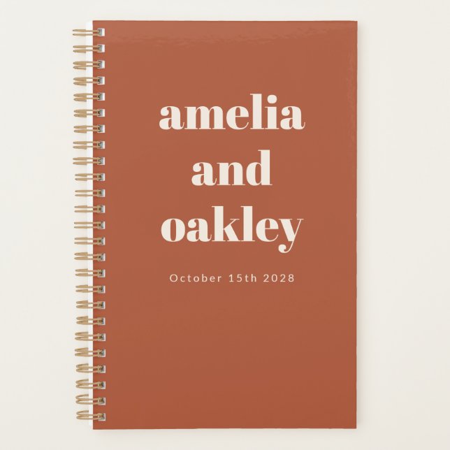 Bold Minimalist Rust Orange Retro Custom Wedding Planner (Front)