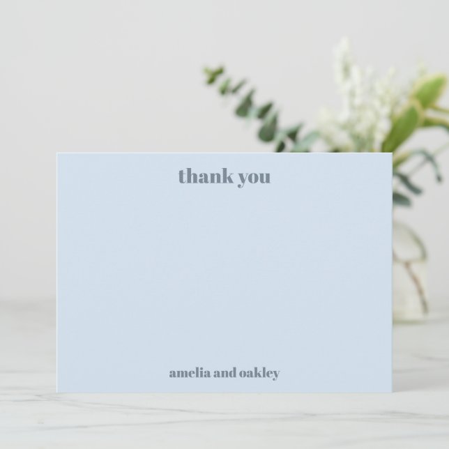 Bold Minimalist Soft Blue Retro Custom Wedding Thank You Card (Standing Front)