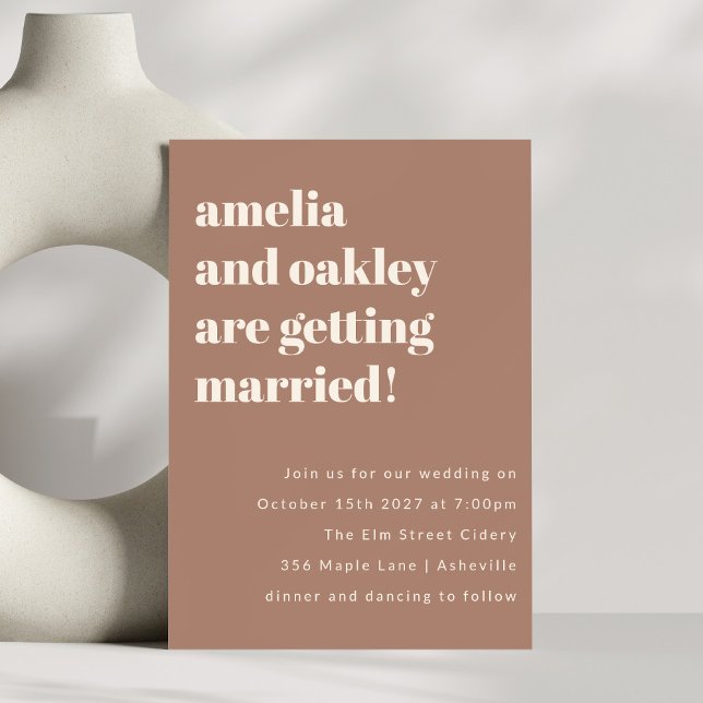 Bold Minimalist Soft Mocha Retro Simple Wedding Invitation (Creator Uploaded)