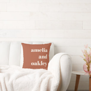 Bold Minimalist Terracotta Retro Custom Wedding Throw Pillow