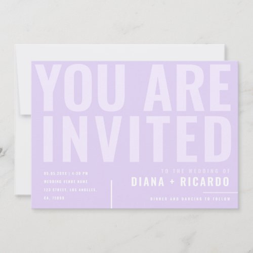 Bold Minimalist Typography Lilac Lavender Wedding  Invitation