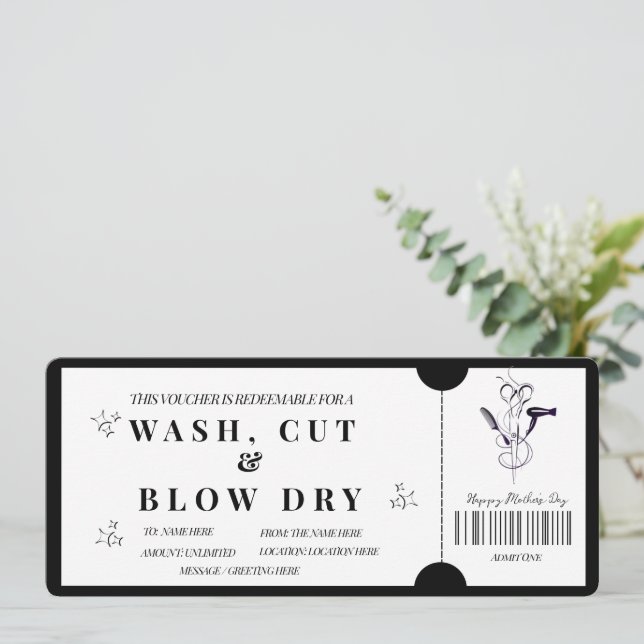 Bold Minimalist  Wash, Cut & Blow Dry Voucher   Invitation (Standing Front)