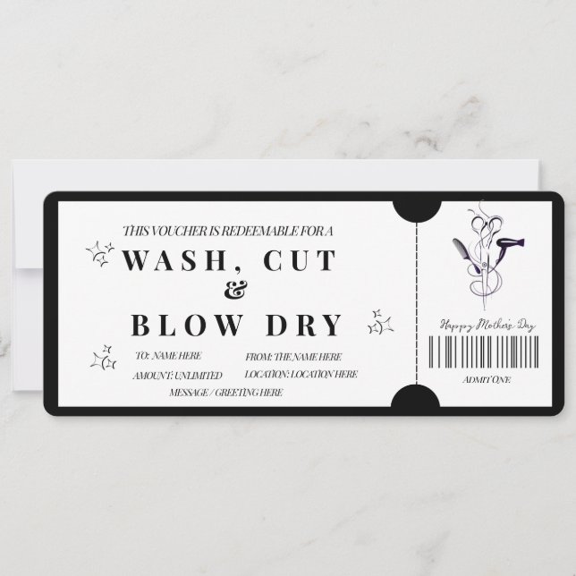 Bold Minimalist  Wash, Cut & Blow Dry Voucher   Invitation (Front)