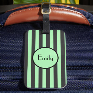 Bold Mint Green & Black Stripe Luggage Tag