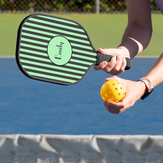 Bold Mint Green & Black Stripe Personalized Pickleball Paddle (Insitu)
