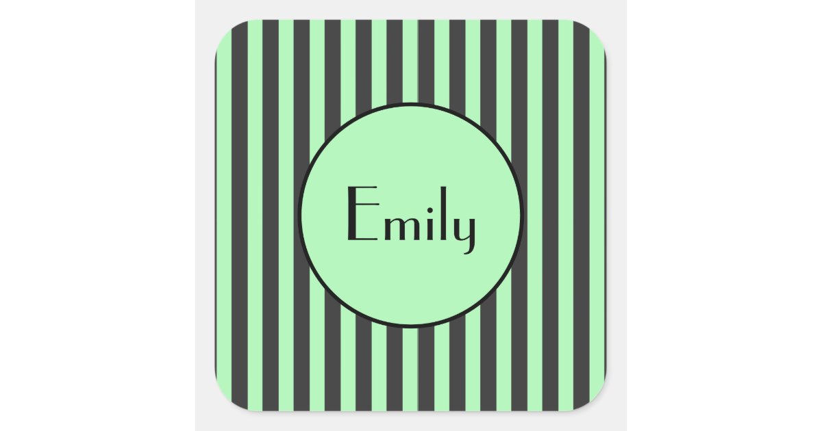 bold-mint-green-black-stripe-personalized-square-sticker-zazzle