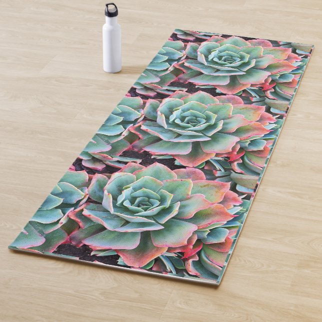 Bold mint green pink cactus close-up photo modern yoga mat (In Situ)