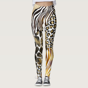 Bold Mixed Animal Prints Gold Accents Leggings