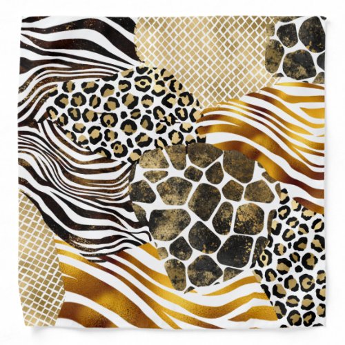 Bold Mixed Animal Prints with Gold Accents Bandana