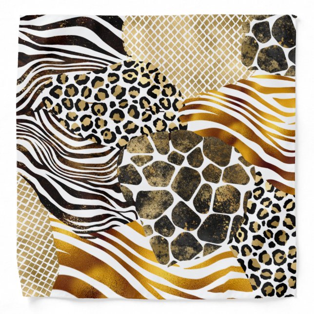 Bold Mixed Animal Prints with Gold Accents Bandana (Front)