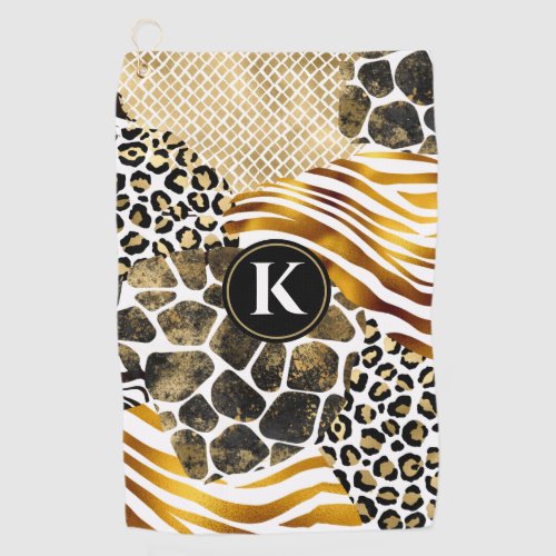 Bold Mixed Animal Prints with Gold Accents Golf Towel