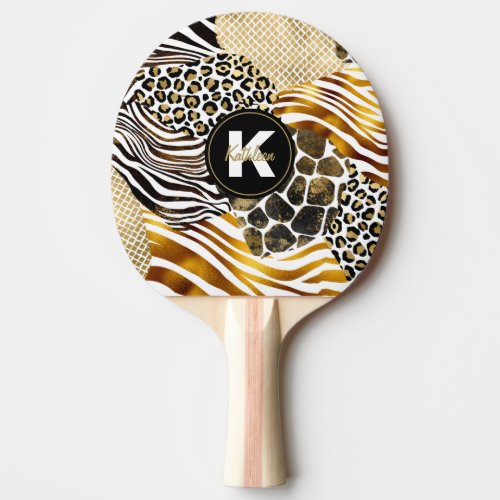 Bold Mixed Animal Prints with Gold Accents Ping Pong Paddle