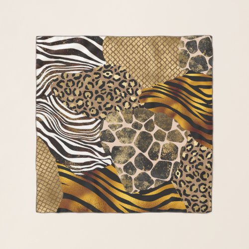 Bold Mixed Animal Prints with Gold Accents Scarf