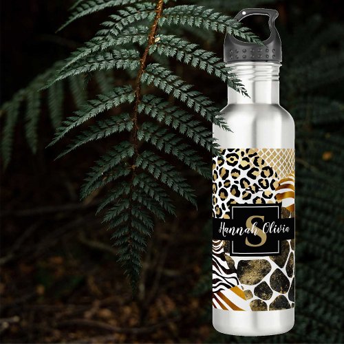 Bold Mixed Animal Prints with Gold Accents Stainless Steel Water Bottle