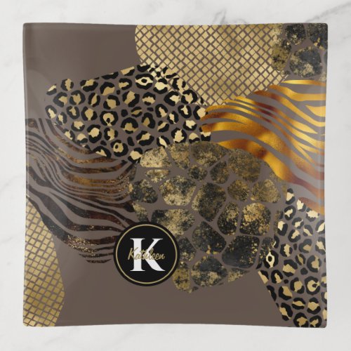 Bold Mixed Animal Prints with Gold Accents Trinket Tray