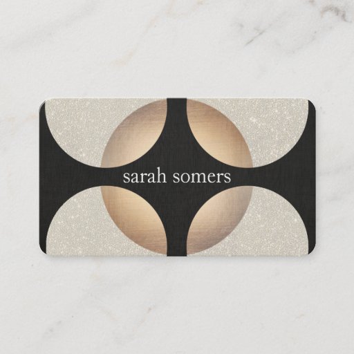 Customizable Bold Mod Faux Gold Foil and Glitter Black Retro Double-Sided Standard Business Cards (Pack Of 100)