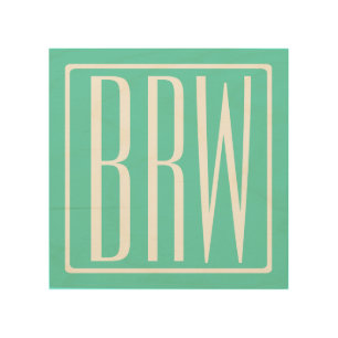 Bold Modern 3 Initials Monogram Aqua Wood Wall Art