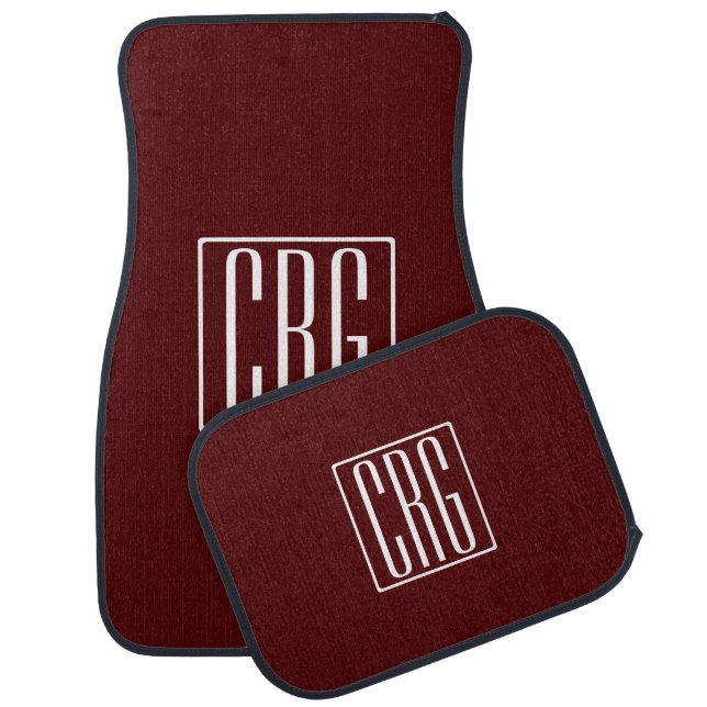 Bold Modern 3 Initials Monogram | Deep Burgundy Car Floor Mat (Set)