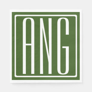 Bold Modern 3 Initials Monogram   Forest Green Napkins