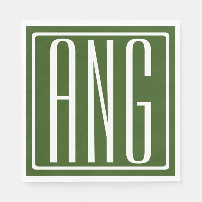 Bold Modern 3 Initials Monogram | Forest Green Napkins (Front)