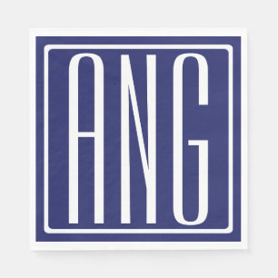 Bold Modern 3 Initials Monogram Navy Blue Napkins