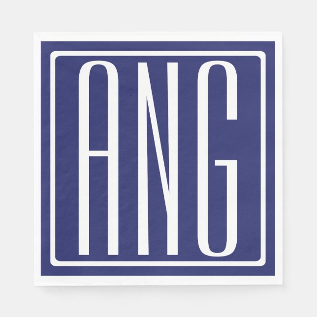 Bold Modern 3 Initials Monogram | Navy Blue Napkins (Front)