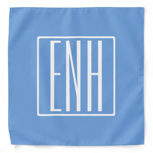 Bold Modern 3 Initials Monogram | Soft Blue Bandana (Front)